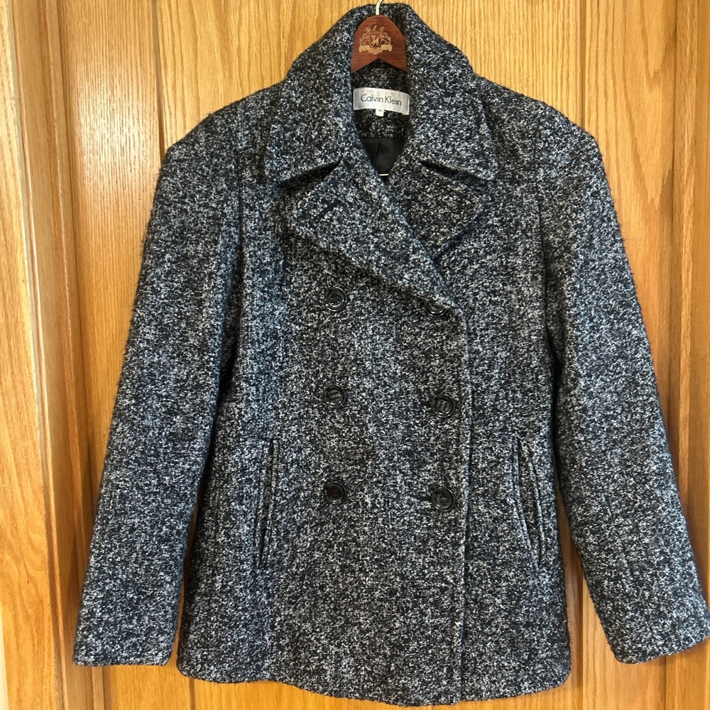 Calvin Klein Speckled Wool Double Breasted Pea Coat P2